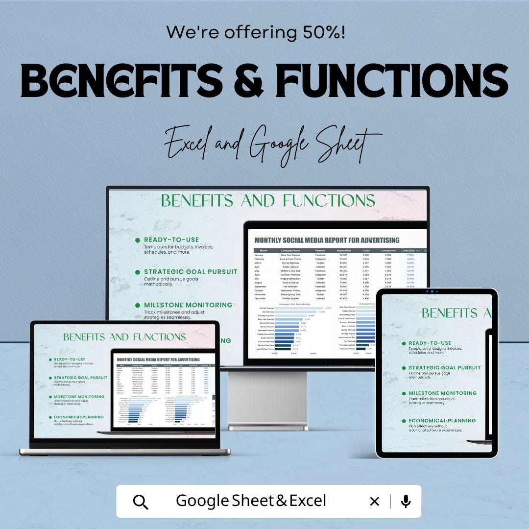 Monthly Social Media Report Template | Social Media Analytics Tracker | Marketing Performance Dashboard | Advertising Report Tracker