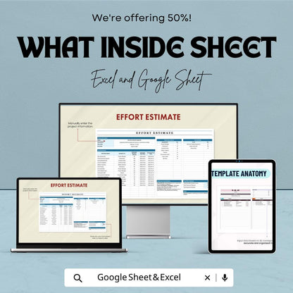 Effort Estimate Template | Project Estimation Spreadsheet | Workload Planning Template | Excel & Google Sheets | Task Cost Estimate Sheet |