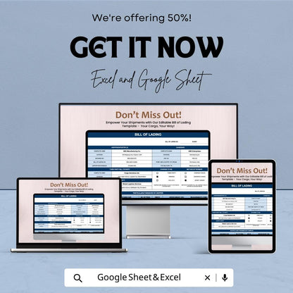 Editable Bill of Lading Template | Shipping Document Spreadsheet | Freight BOL Form Template | Excel & Google Sheets | Logistics Tracking