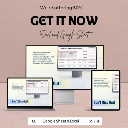 Printable Maintenance Schedule Template | Equipment Maintenance Log | Preventive Maintenance Checklist | Excel Google Sheets | Asset Tracker