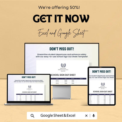 School Sign Out Sheet Template for Excel & Google Sheets | Instant Download | 50% Off | Track Student Departures with Ease