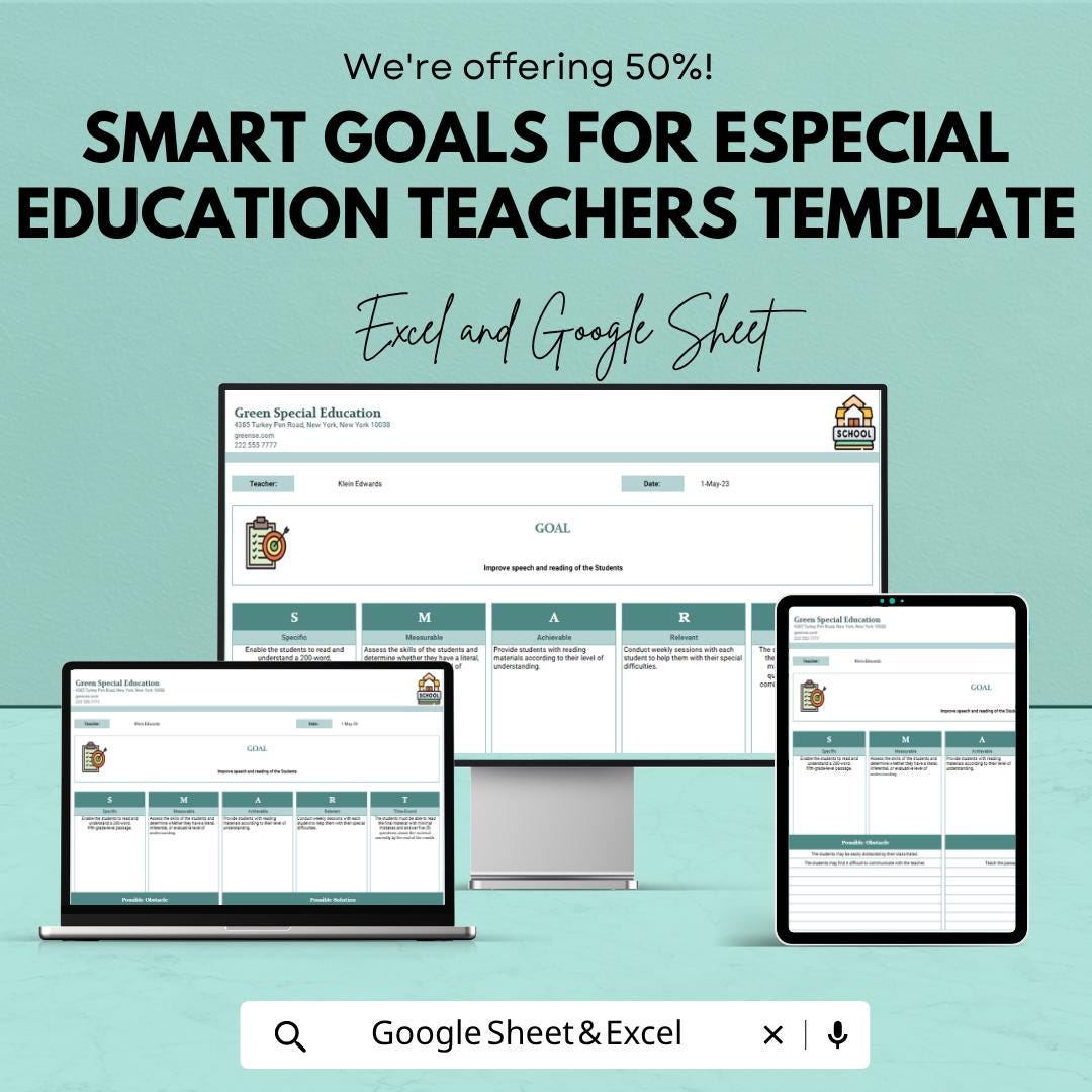 SMART Goals Special Education Template | IEP Goal Planner Spreadsheet | Special Ed Teacher Toolkit | Excel & Google Sheets | Student Goal