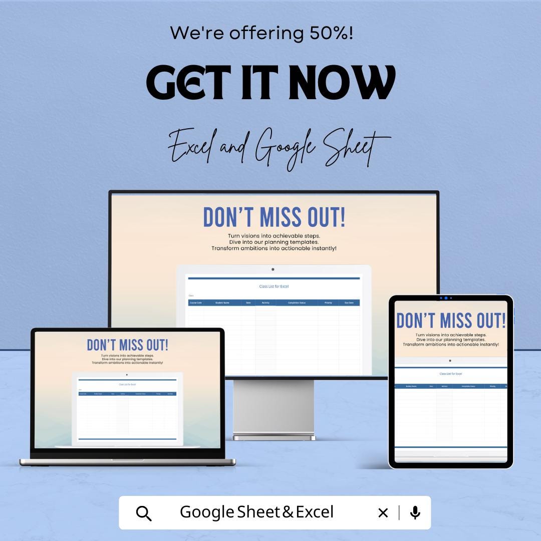 Simple Class List Template | Google Sheets & Excel | Student Tracker | Attendance Sheet | Teacher Planner | Digital Download
