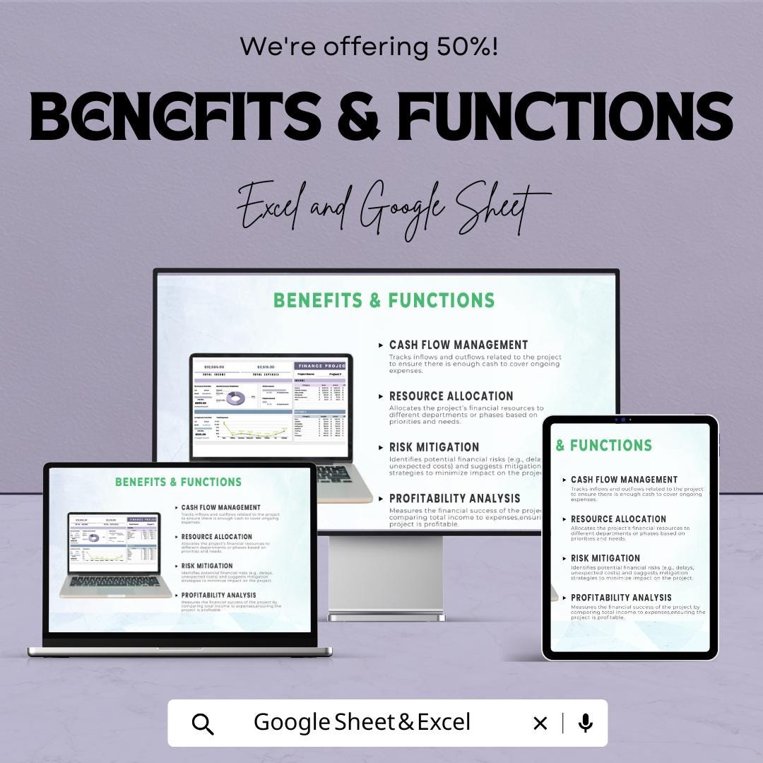 Finance Project Template | Project Budget Planner | Cost Forecasting Spreadsheet | Expense Tracking Sheet