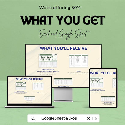 Marketing Brand Engagement Metrics Sheet | Google Sheets for Tracking Metrics, Impressions, Clicks, Conversions | Marketing Dashboard
