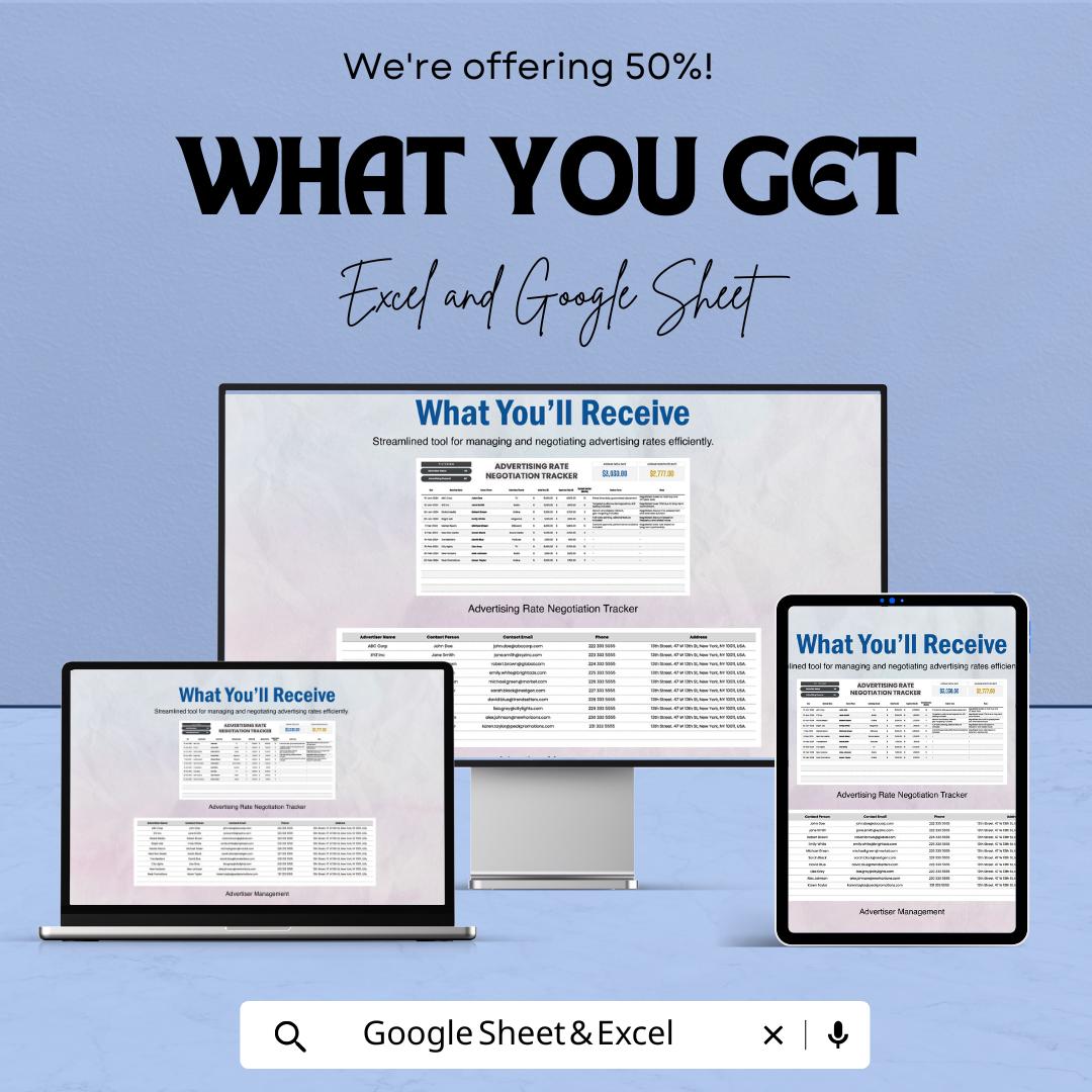 Advertising Rate Negotiation Tracker Sheet | Excel and Google Sheets Template | Track Ad Pricing & Deals | Rate Negotiation Tool |