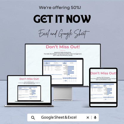 Daily Work Report Template | Excel and Google Sheets | Employee Task Log | Work Activity Report | Productivity Tracker Sheet