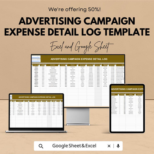 Advertising Campaign Expense Detail Log Template, Marketing Expense Tracker Excel, Ad Budget Spreadsheet,  Campaign Cost Tracker