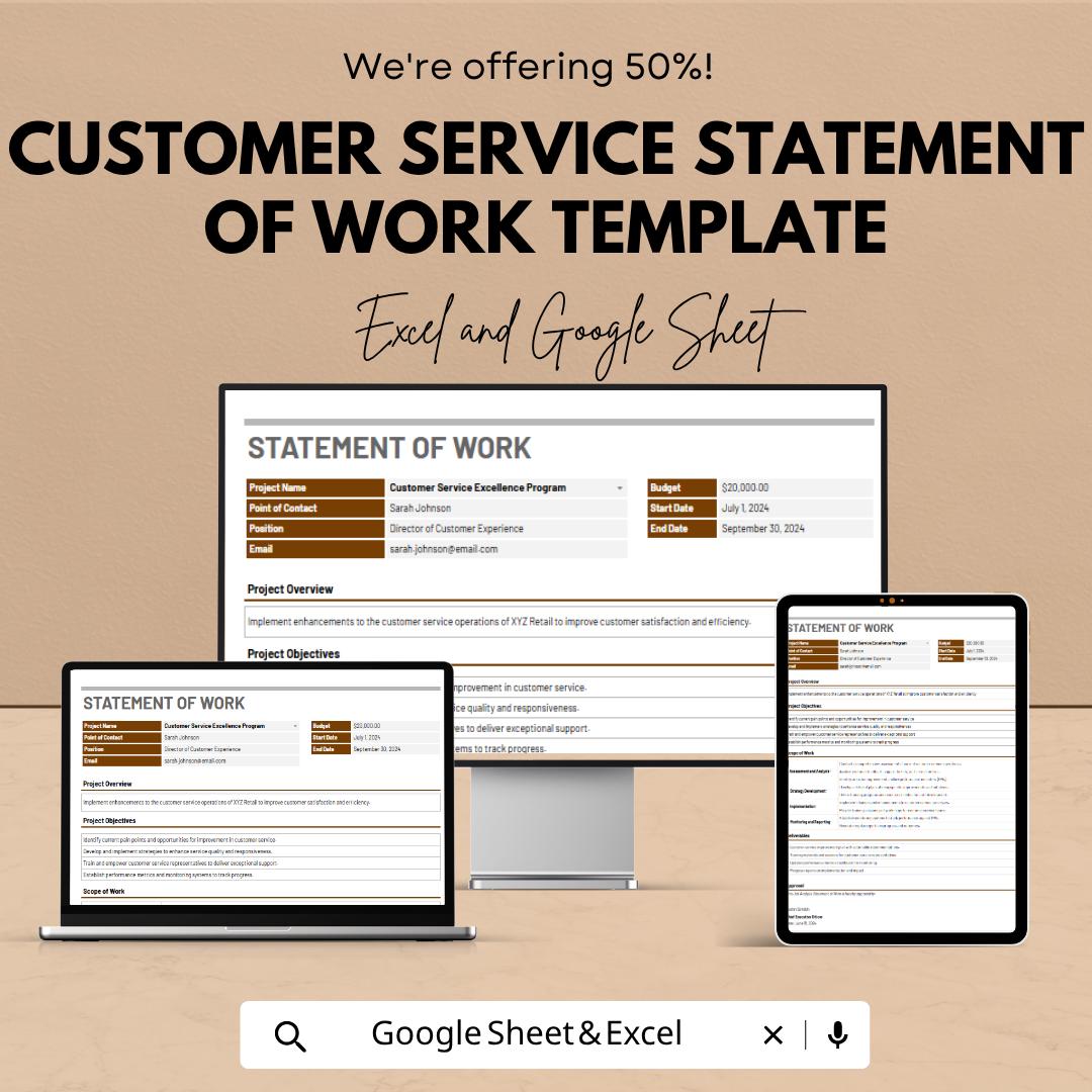 Customer Service Statement of Work Template | SOW Template | Project Scope Document | Business Proposal Template