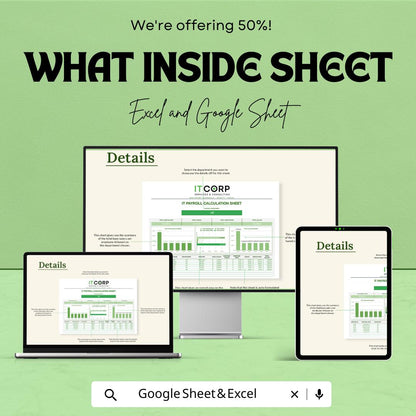 IT Payroll Calculation Sheet Template | Excel & Google Sheets Payroll Calculator | Employee Salary Tracker | Business Payroll Spreadsheet