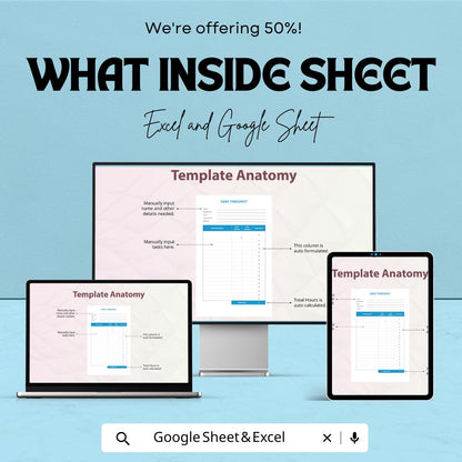Simple Daily Timesheet Template for Excel & Google Sheets | Time Tracking | Instant Download | 50% Off