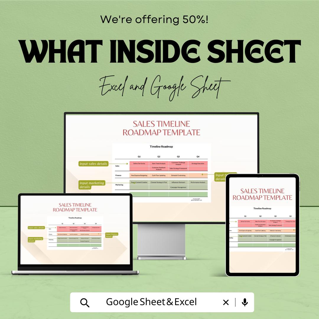 Sample Timeline Roadmap Sheet | Sales Planning Template | Quarterly Sales Strategy | Customizable Excel & Google Sheet | Instant Download