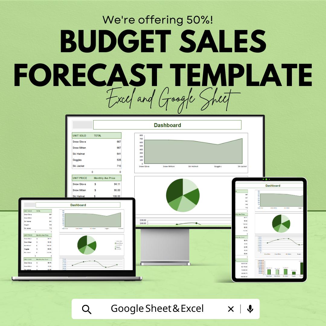 Budget Sales Forecast Template | Excel & Google Sheets | Sales Projection Spreadsheet | Business Forecast Planner