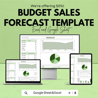 Budget Sales Forecast Template | Excel & Google Sheets | Sales Projection Spreadsheet | Business Forecast Planner