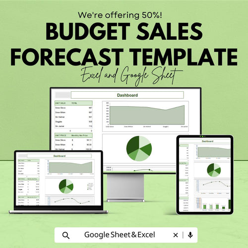 Budget Sales Forecast Template | Excel & Google Sheets | Sales Projection Spreadsheet | Business Forecast Planner