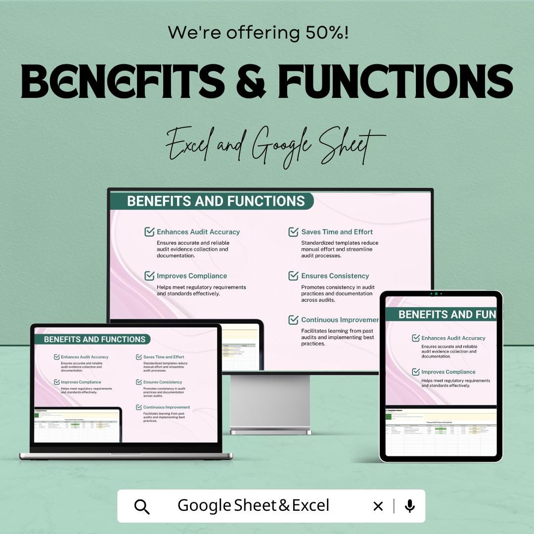 Finance Audit Evidence Compilation Template | Audit Documentation Sheet | Compliance Tracking Template | Financial Audit Workbook