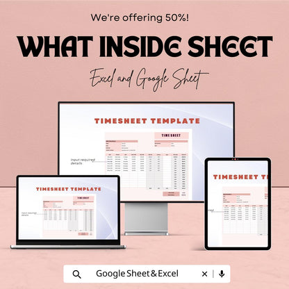 Timesheet Template – Excel & Google Sheets, 50% OFF – Track Employee Hours, Work Schedule, Editable Payroll, Time Management Tool