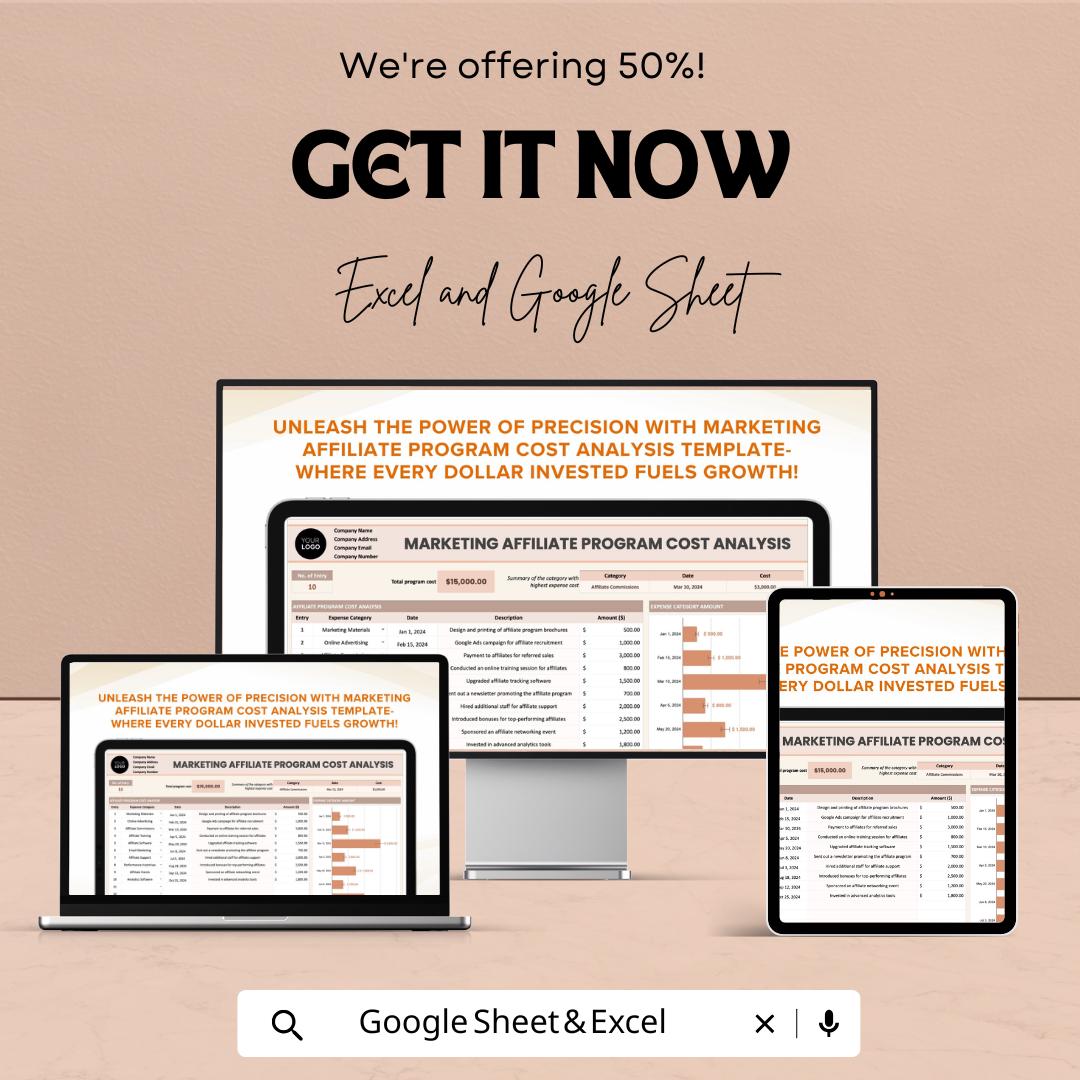 Marketing Affiliate Program Cost Analysis Template | Affiliate Expense Tracker | Marketing Cost Tracker | Affiliate ROI Analysis