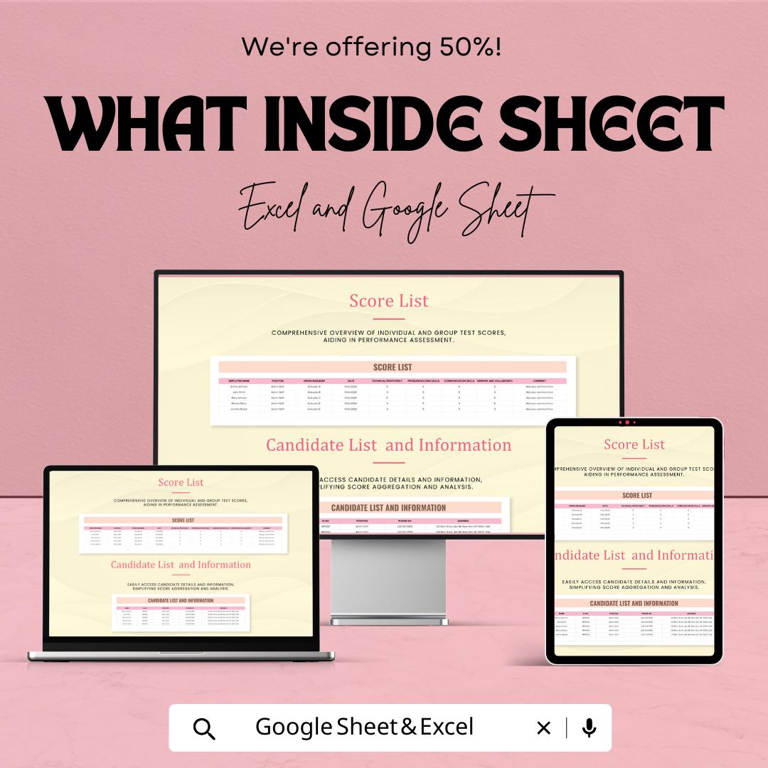 Group Test Score Aggregator HR Template | Candidate Evaluation Spreadsheet | Hiring Assessment Tool | Excel & Google Sheets