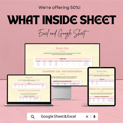 Group Test Score Aggregator HR Template | Candidate Evaluation Spreadsheet | Hiring Assessment Tool | Excel & Google Sheets