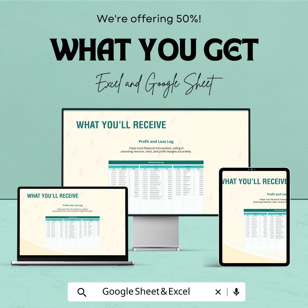 Finance Profit and Loss Analysis Sheet | Google Sheets Template for Financial Tracking | Monthly Profit Loss Tracker | Financial Dashboard
