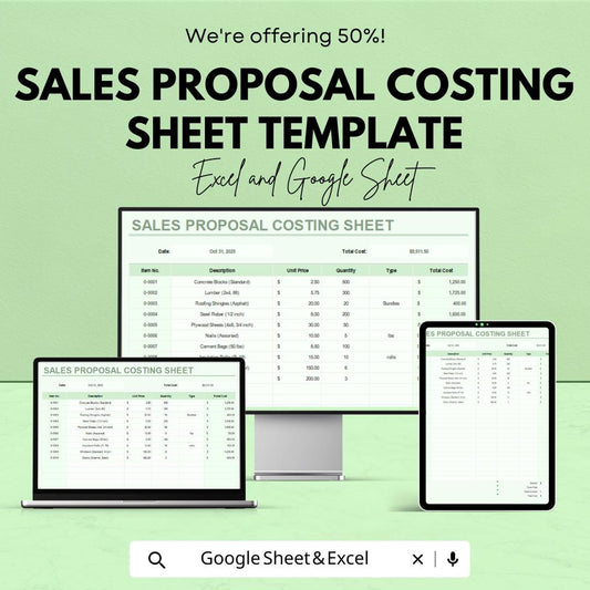 Sales Proposal Costing Sheet Template | Estimate, Quote & Budget Tracker | Project Costing Calculator | Sales Cost Sheet Template