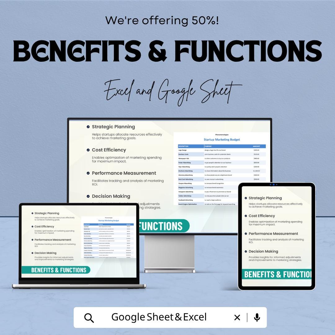 Startup Marketing Budget Template | Marketing Budget Spreadsheet | Business Budget Planner | Expense Tracker Template |
