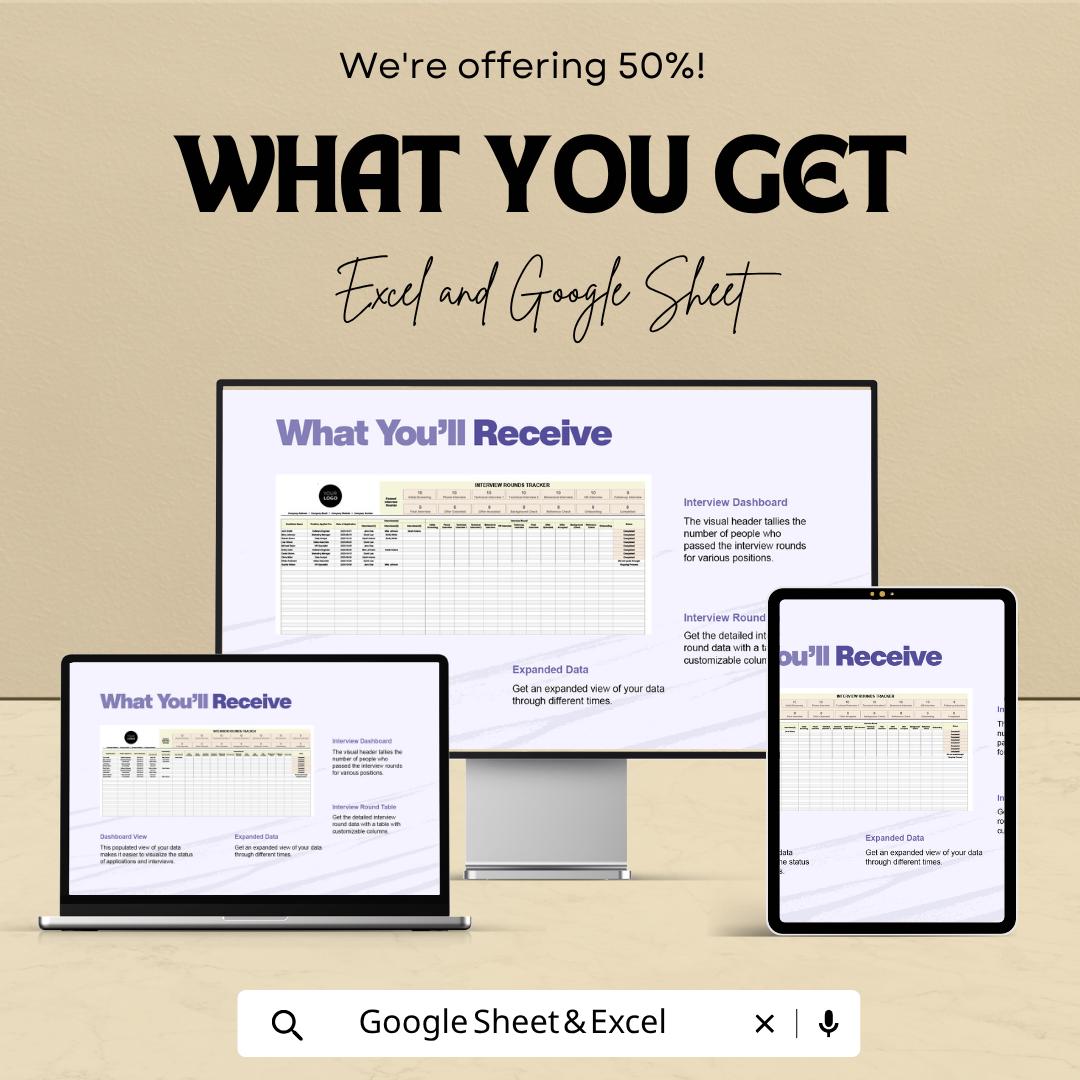 Interview Rounds Tracker Template | Recruitment Pipeline Tracker | Hiring Process Sheet | Candidate Tracking Tool | HR Hiring Dashboard