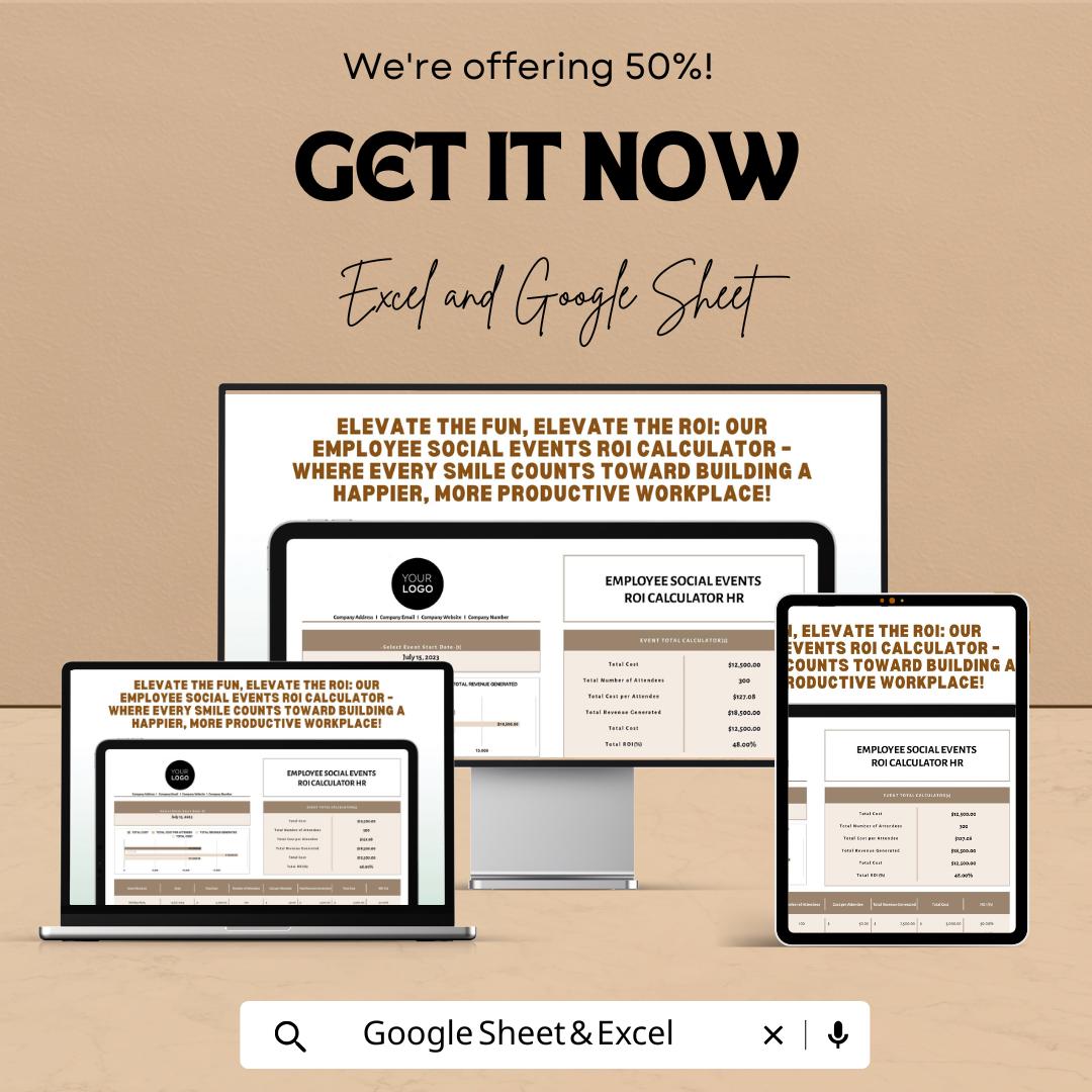 Employee Social Events ROI Calculator HR Template | Excel & Google Sheets HR Analytics | Event Rol and Engagement Tracker