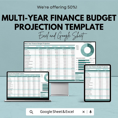 Multi-Year Finance Budget Projection Template | Annual Budget Planner | Financial Forecast Spreadsheet | Long-Term Budget Template