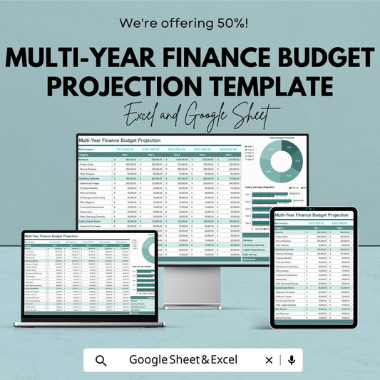 Multi-Year Finance Budget Projection Template | Annual Budget Planner | Financial Forecast Spreadsheet | Long-Term Budget Template