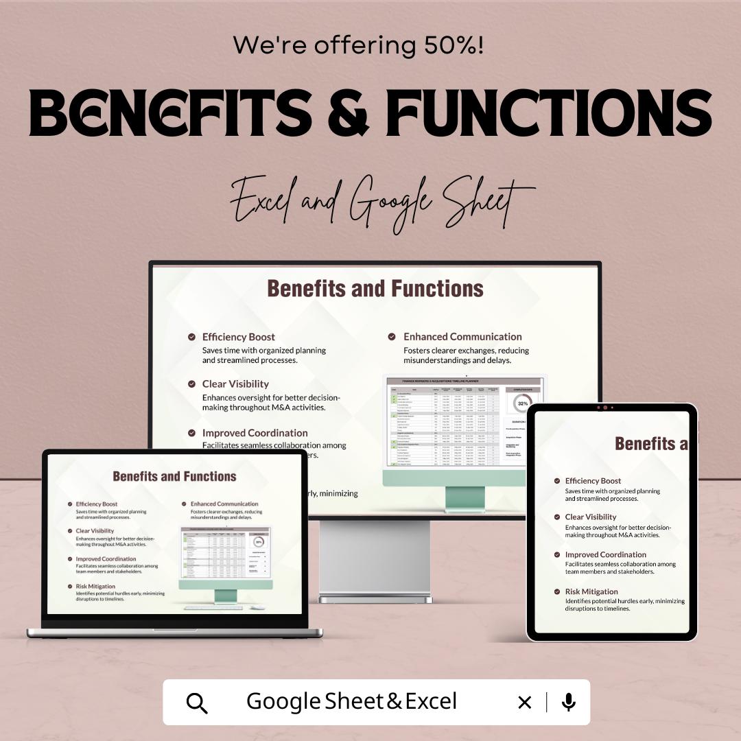 Finance Mergers and Acquisitions Timeline Planner Sheet | Excel & Google Sheets Template for Efficient Project Planning