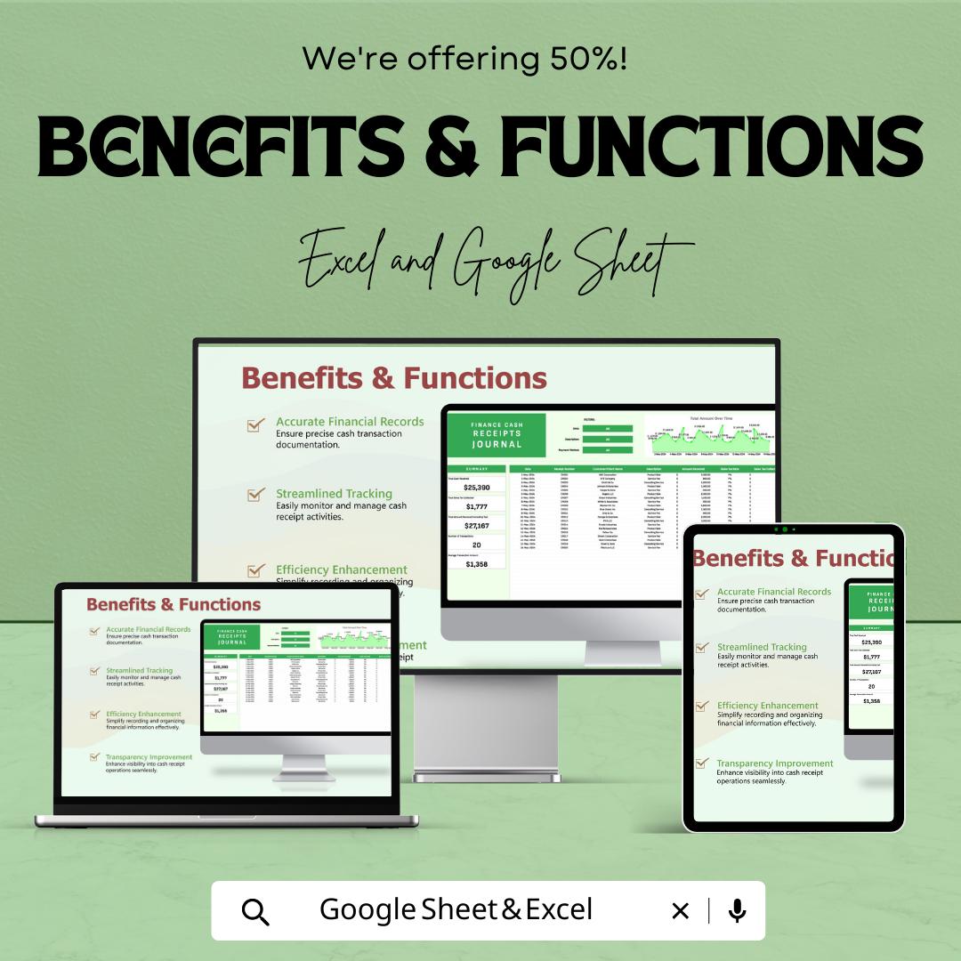 Finance Cash Receipts Journal Template, Excel & Google Sheets, Cash Receipt Tracker, Accounting Journal Spreadsheet, Business Income Log