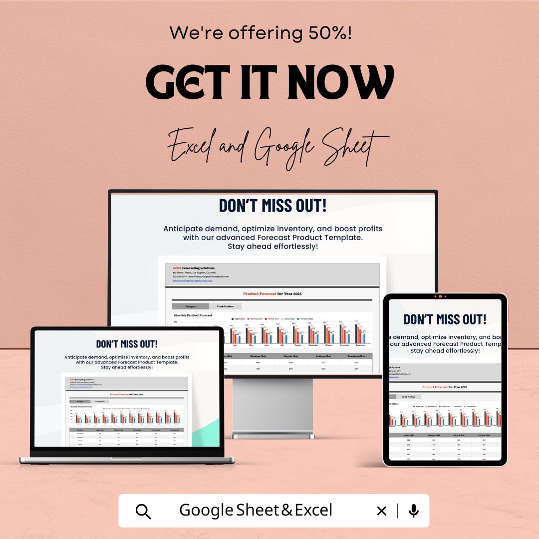 Forecast Product Template | Sales & Demand Forecast Spreadsheet | Inventory Planning Tool | Excel andGoogle Sheets