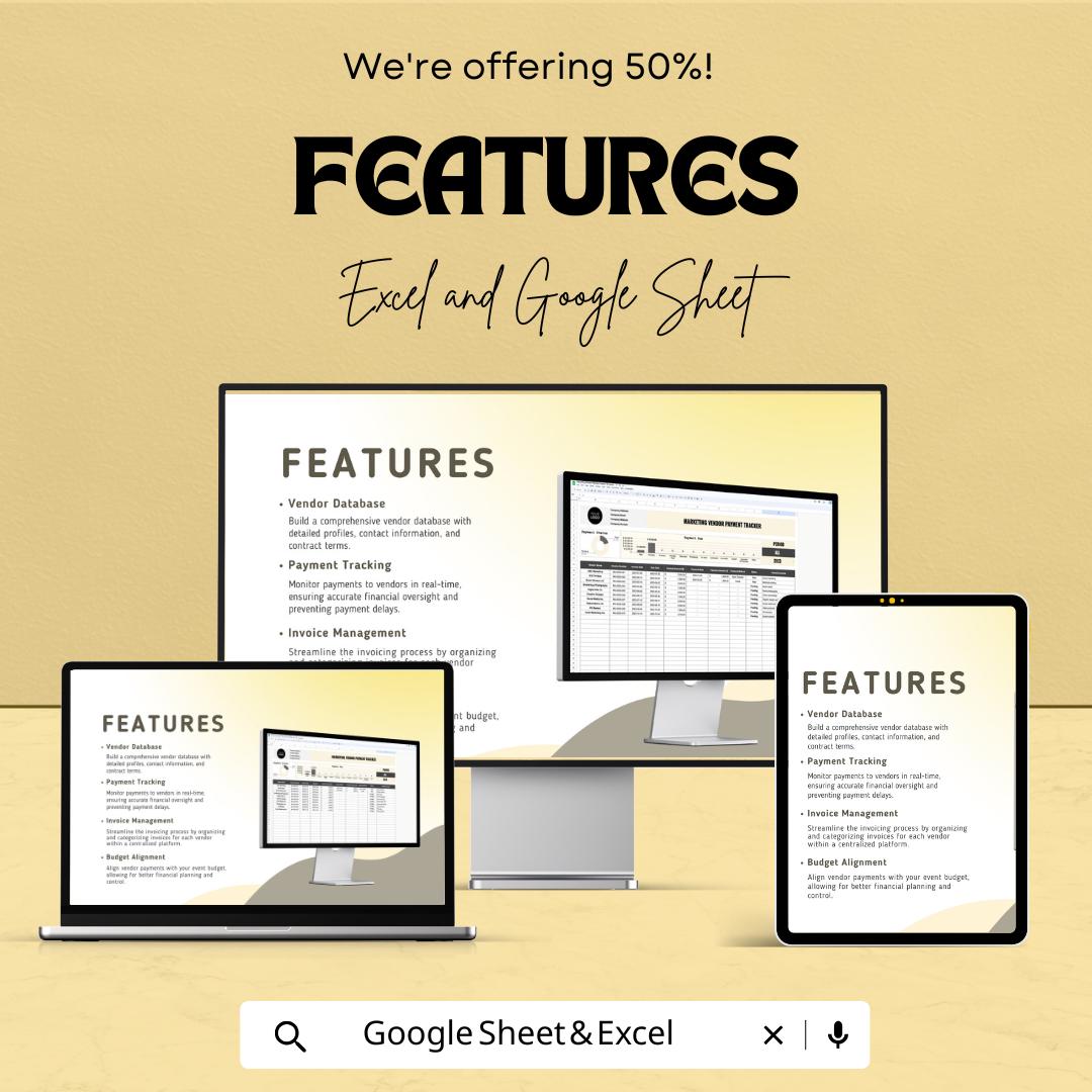 Marketing Vendor Payment Tracker | Google Sheets and Excel Template | Event Vendor Budget & Invoice Organizer
