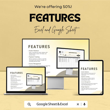 Marketing Vendor Payment Tracker | Google Sheets and Excel Template | Event Vendor Budget & Invoice Organizer