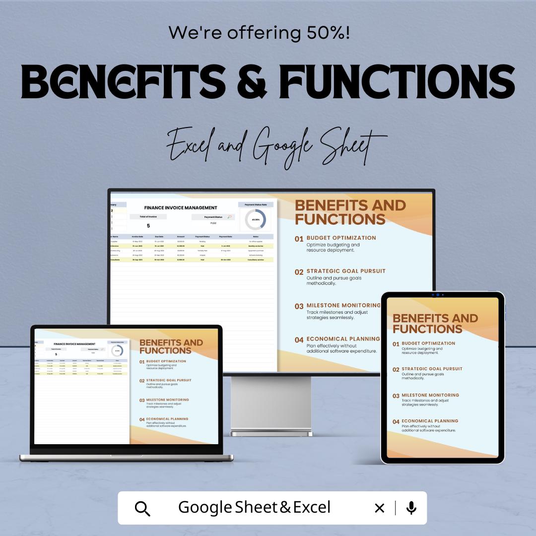 Finance Invoice Management Template | Invoice Tracker Spreadsheet | Payment Status Log | Automated Calculations | Business Finance Template