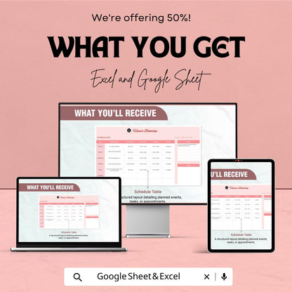 Schedule Table Sheet | Task Management and Appointment Scheduler | Excel & Google Sheets | 50% Off