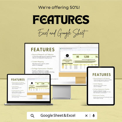 Marketing Content Keyword Optimization Tracker Template | Excel and Google Sheets | SEO Keyword Research & Content Performance Spreadsheet