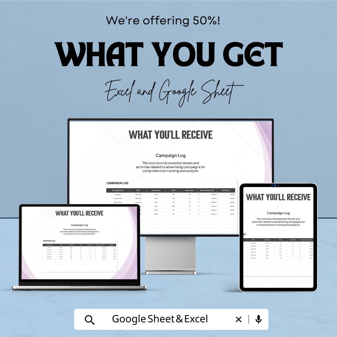 Advertising Campaign ROI Tracker Template, Marketing ROI Spreadsheet, Ad Performance Tracker Excel, Campaign ROI Calculator
