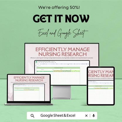 Nursing Research Gantt Chart Template | Research Timeline Planner | Nursing Project Schedule | Excel & Google Sheets