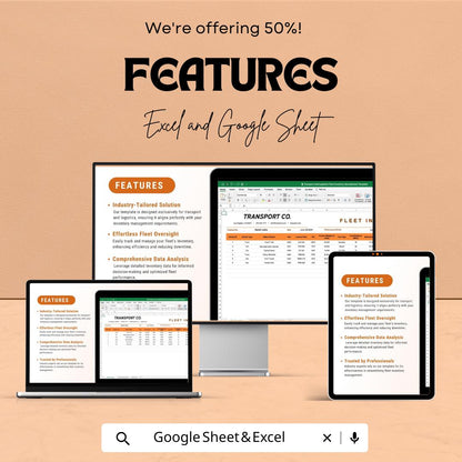 Fleet Inventory Template | Transport and Logistics Vehicle Tracker | Google Sheet & Excel Fleet Management Spreadsheet | Maintenance Log