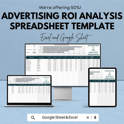 Advertising ROI Analysis Spreadsheet Template, Marketing Performance Dashboard, Ad Spend Tracker, Campaign ROI Calculator