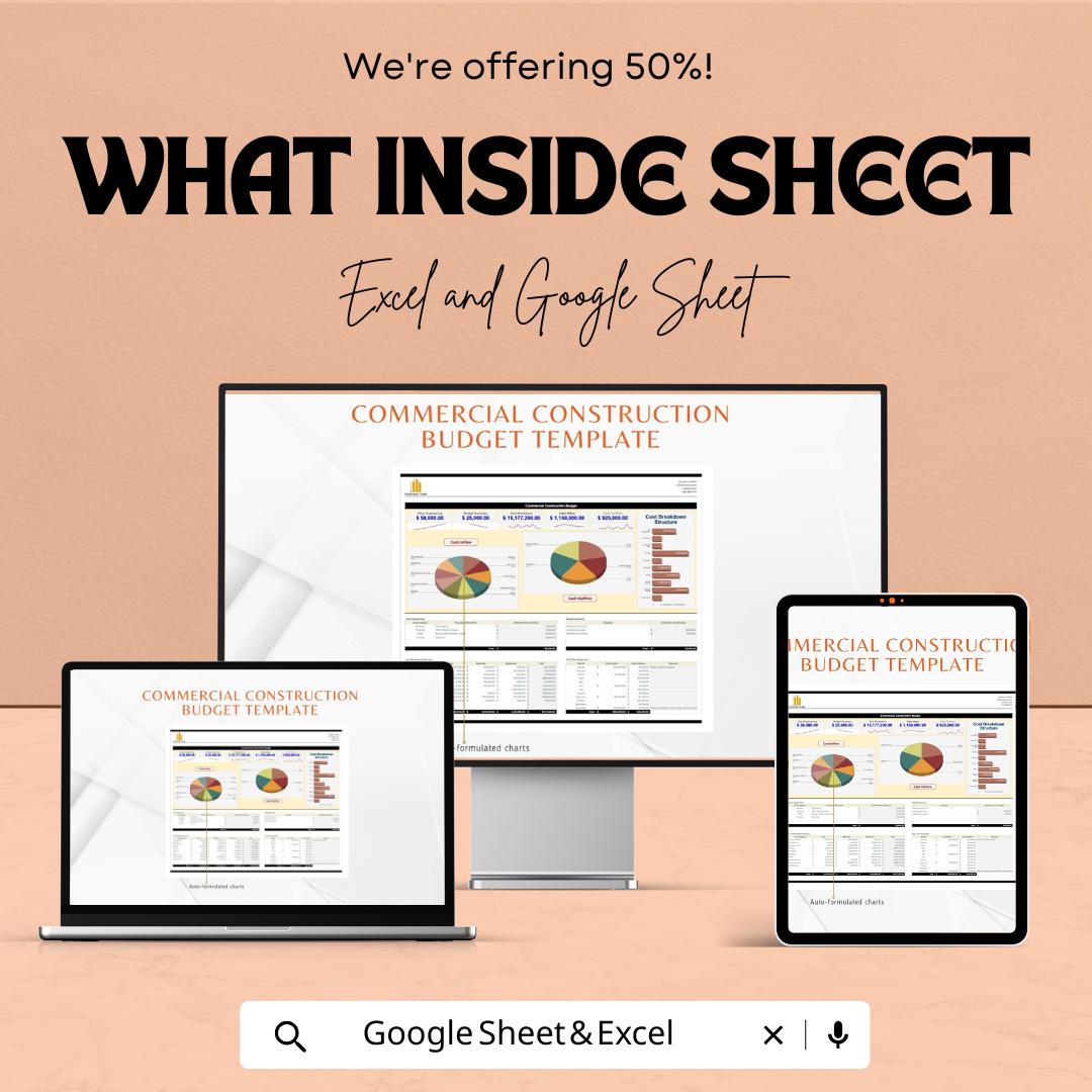 Commercial Construction Budget Template | Construction Cost Estimator | Project Budget Spreadsheet | Excel & Google Sheets