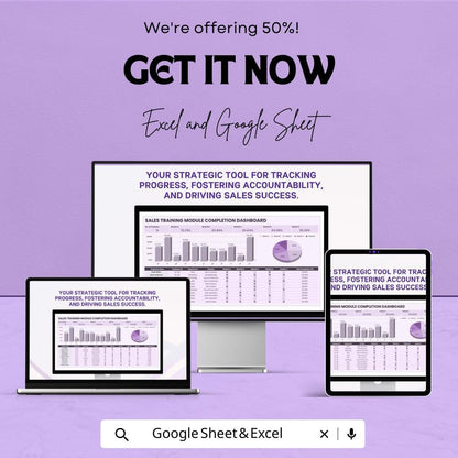 Sales Training Module Completion Dashboard Template | Excel and Google Sheet | Auto-Calculated & Formulated | Employee Training Tracker