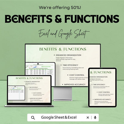 Legal Corporate Litigation Management Database Template, Case Tracking Spreadsheet, Law Firm Case Manager