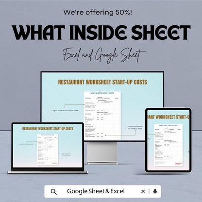 Restaurant Start-Up Cost Worksheet | Google Sheets & Excel Template | Restaurant Budget Planner | Startup Expense Tracker for Small Business