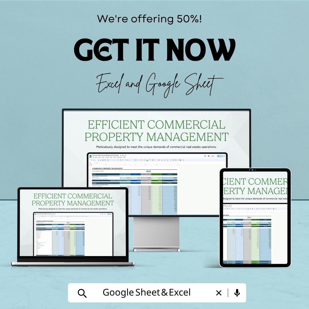 Commercial Property Management Template | Property Management Spreadsheet | Rental Income Tracker | Real Estate Management Sheet |