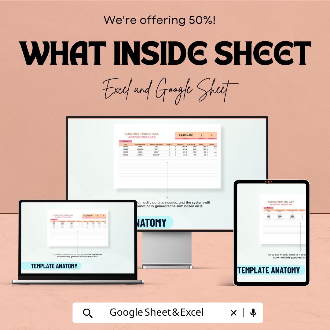 Customer Purchase History Tracker Template | Sales Log | Purchase Tracker | Client Order Spreadsheet | Business Record Template