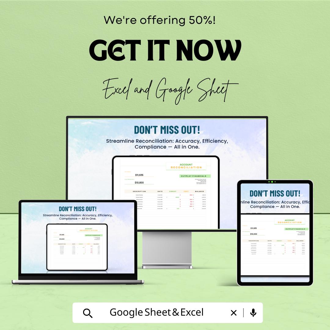 Account Reconciliation System Template | Reconciliation Tracker | Account Matching Tool | Finance Spreadsheet | Transaction Log